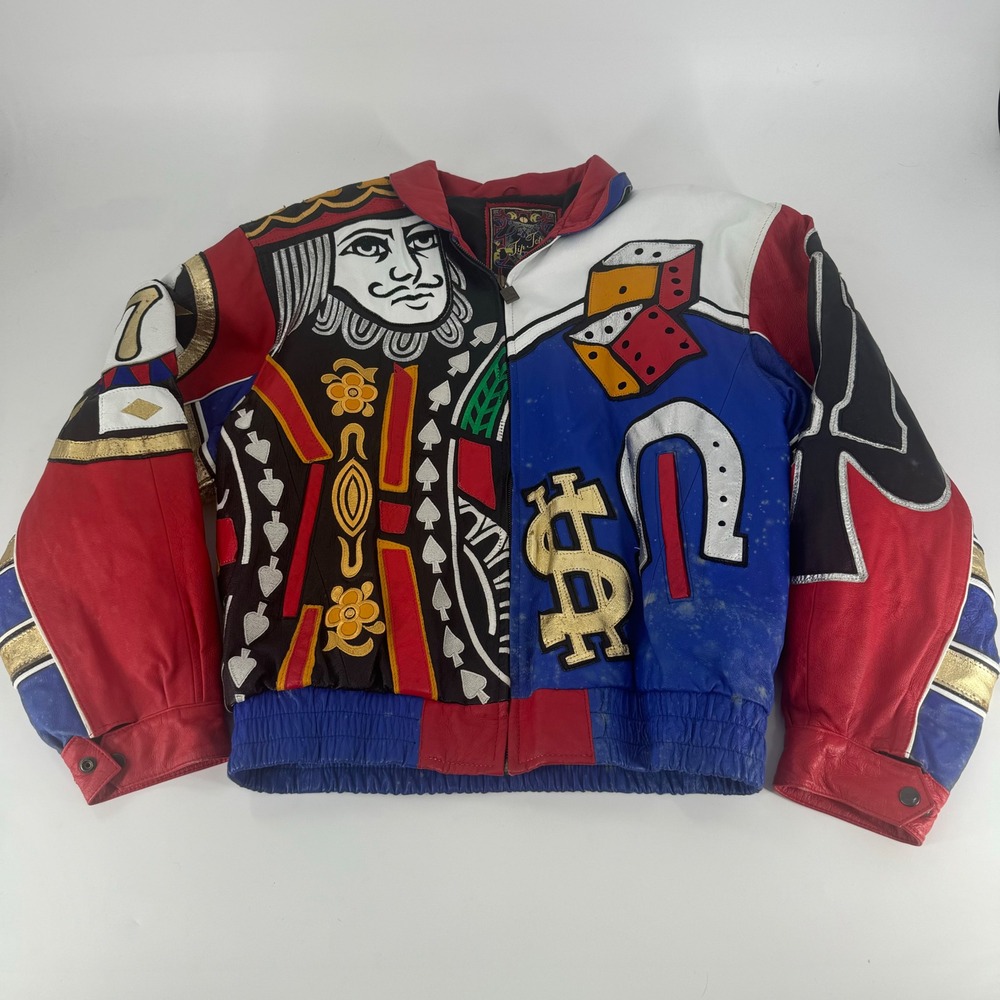 Vintage Tip Top Los Angeles Leather Gambling Jacket Lucky Aces King Dice Mens L